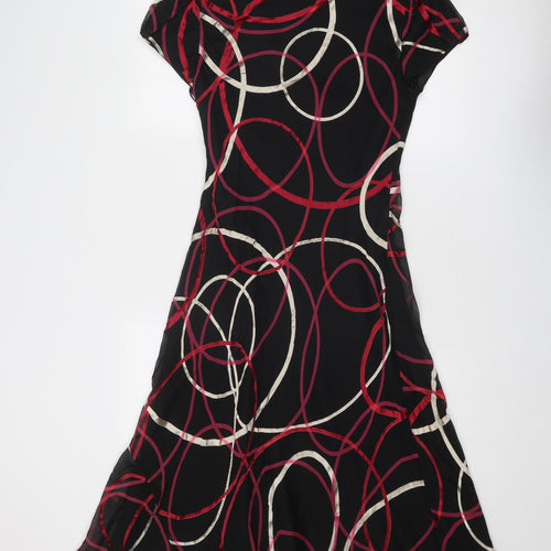 CC Womens Black Geometric Silk Trapeze & Swing Size 12 V-Neck Pullover