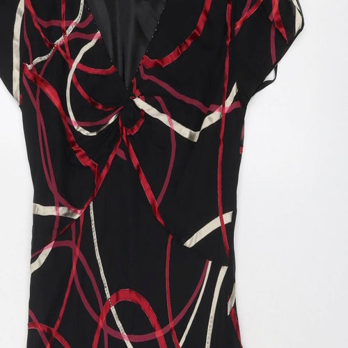 CC Womens Black Geometric Silk Trapeze & Swing Size 12 V-Neck Pullover