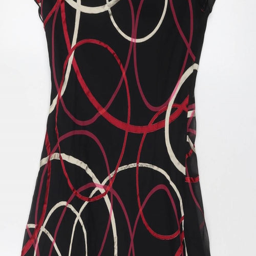 CC Womens Black Geometric Silk Trapeze & Swing Size 12 V-Neck Pullover