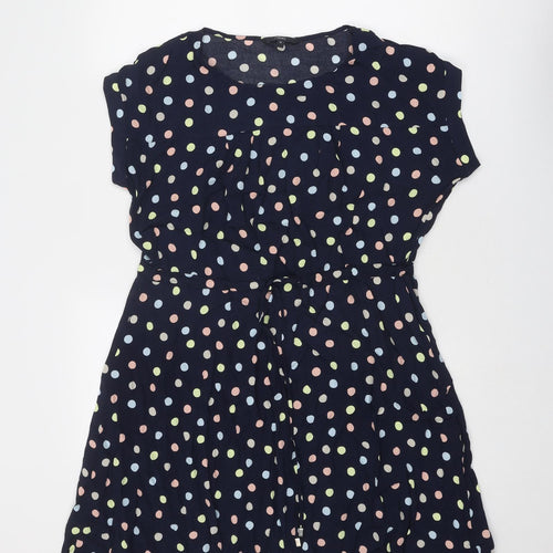 NEXT Womens Blue Polka Dot Viscose A-Line Size 12 Round Neck Pullover