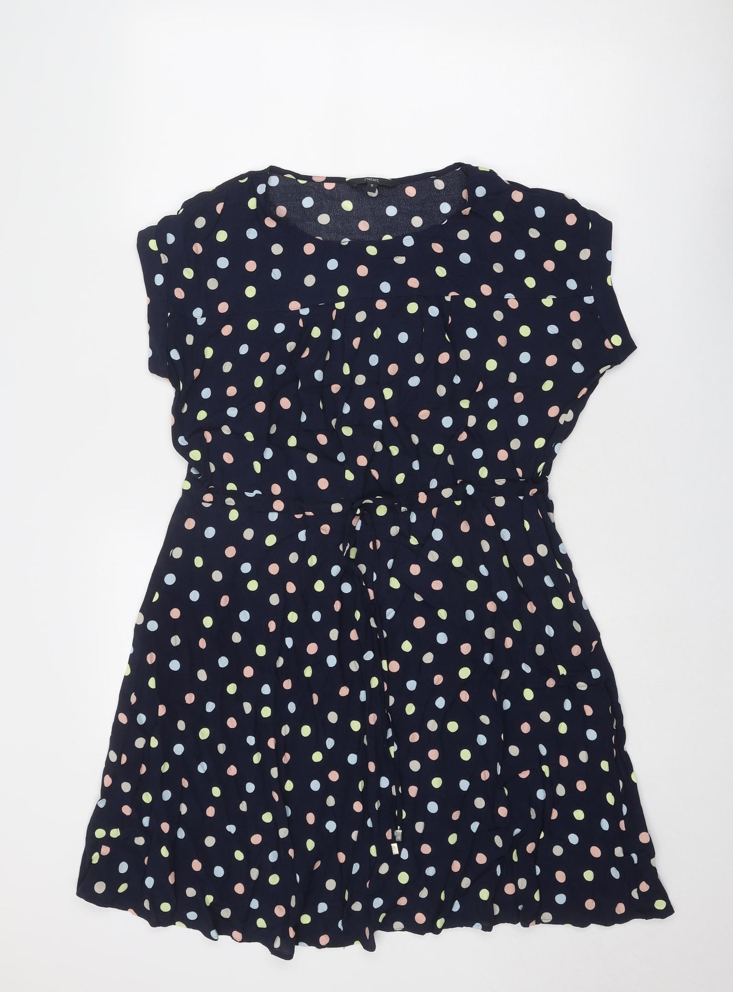 NEXT Womens Blue Polka Dot Viscose A-Line Size 12 Round Neck Pullover