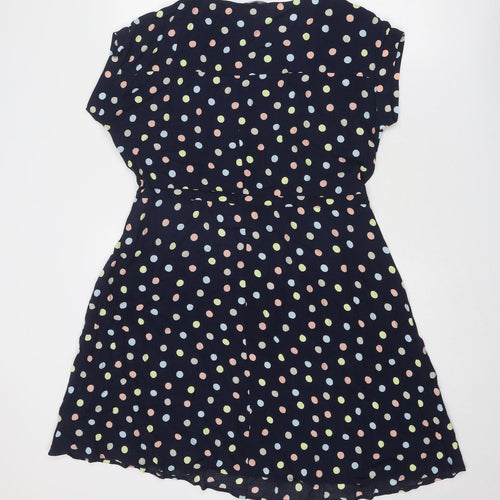 NEXT Womens Blue Polka Dot Viscose A-Line Size 12 Round Neck Pullover