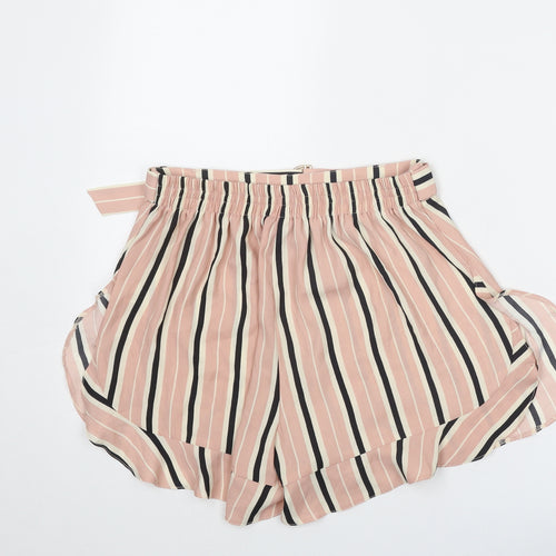River Island Womens Pink Striped Polyester Basic Shorts Size 10 Regular Pull On