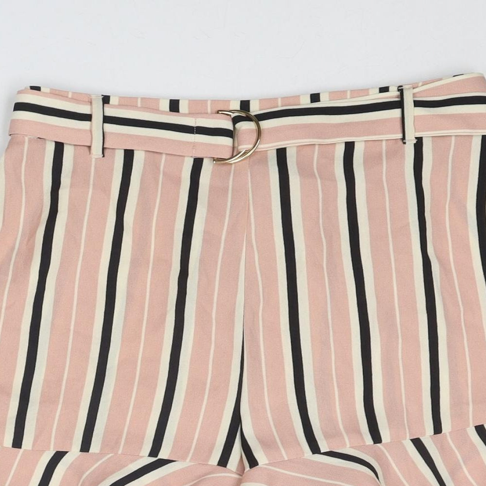 River Island Womens Pink Striped Polyester Basic Shorts Size 10 Regular Pull On
