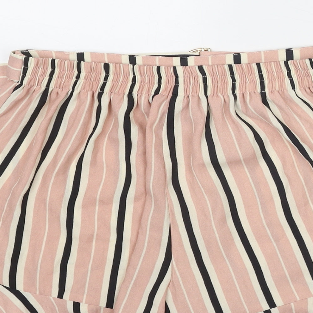 River Island Womens Pink Striped Polyester Basic Shorts Size 10 Regular Pull On