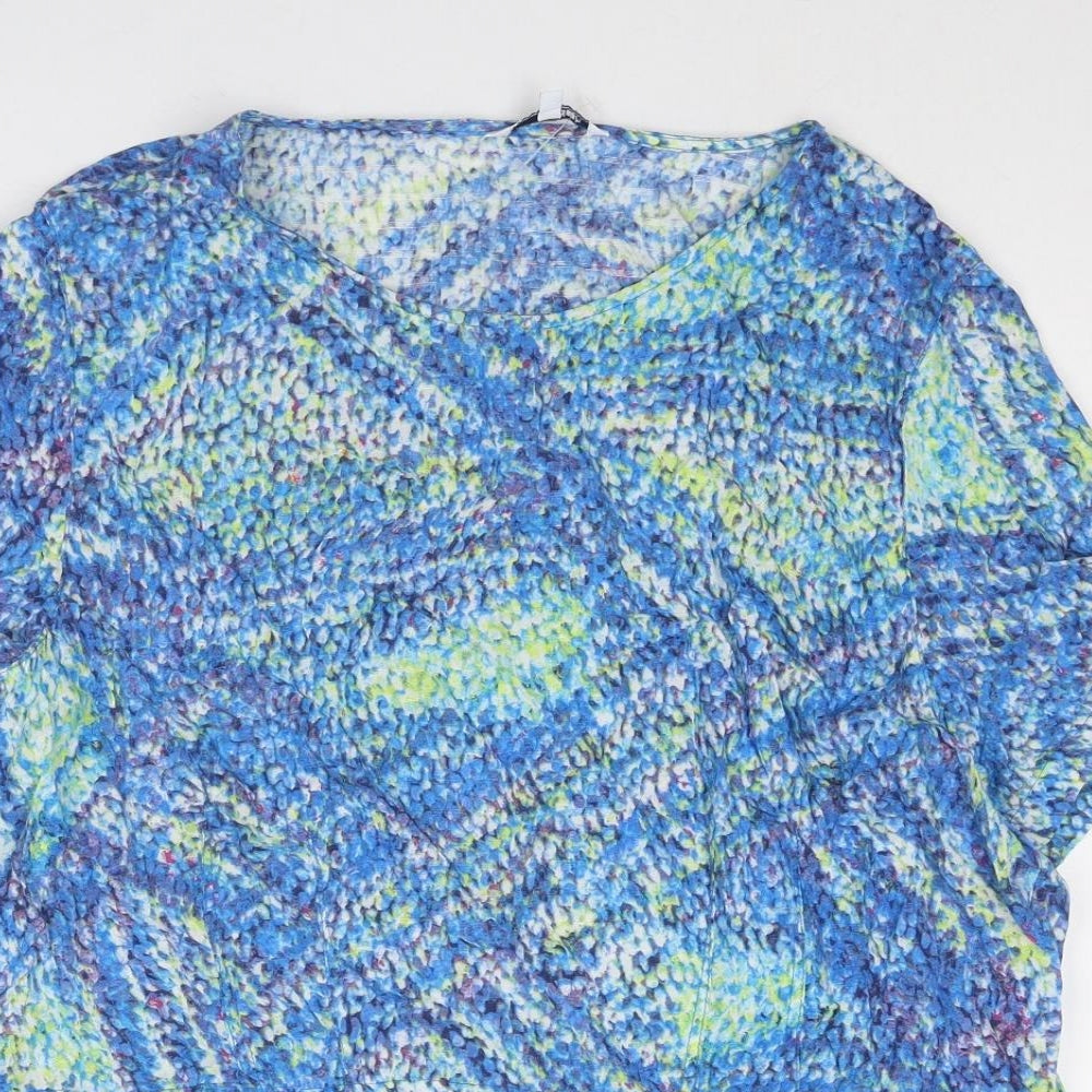 DASH Womens Blue Geometric Viscose Basic T-Shirt Size 16 Round Neck