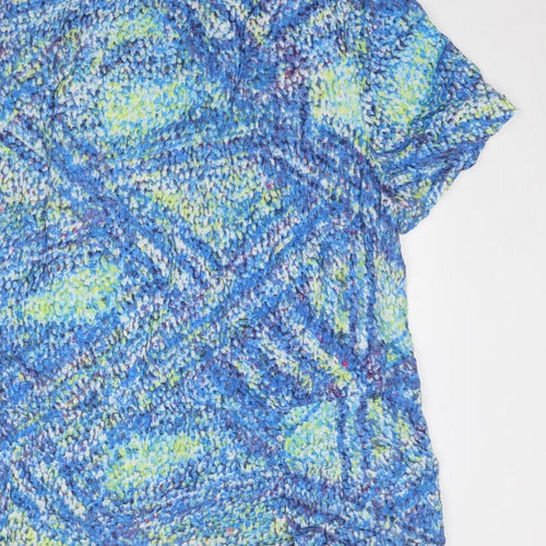 DASH Womens Blue Geometric Viscose Basic T-Shirt Size 16 Round Neck