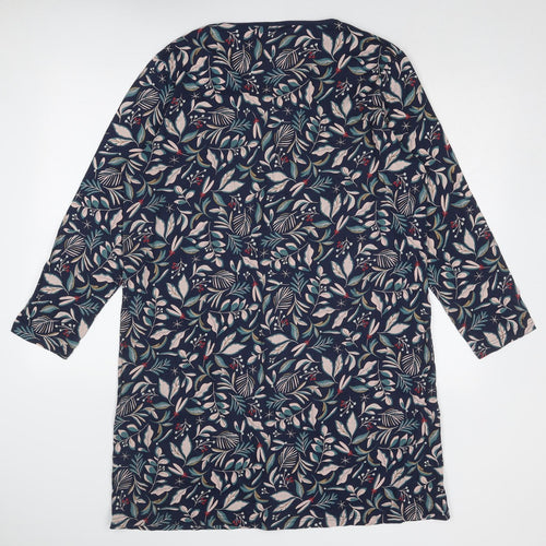 Damart Womens Blue Geometric Cotton A-Line Size L Round Neck Pullover - Leaf Pattern