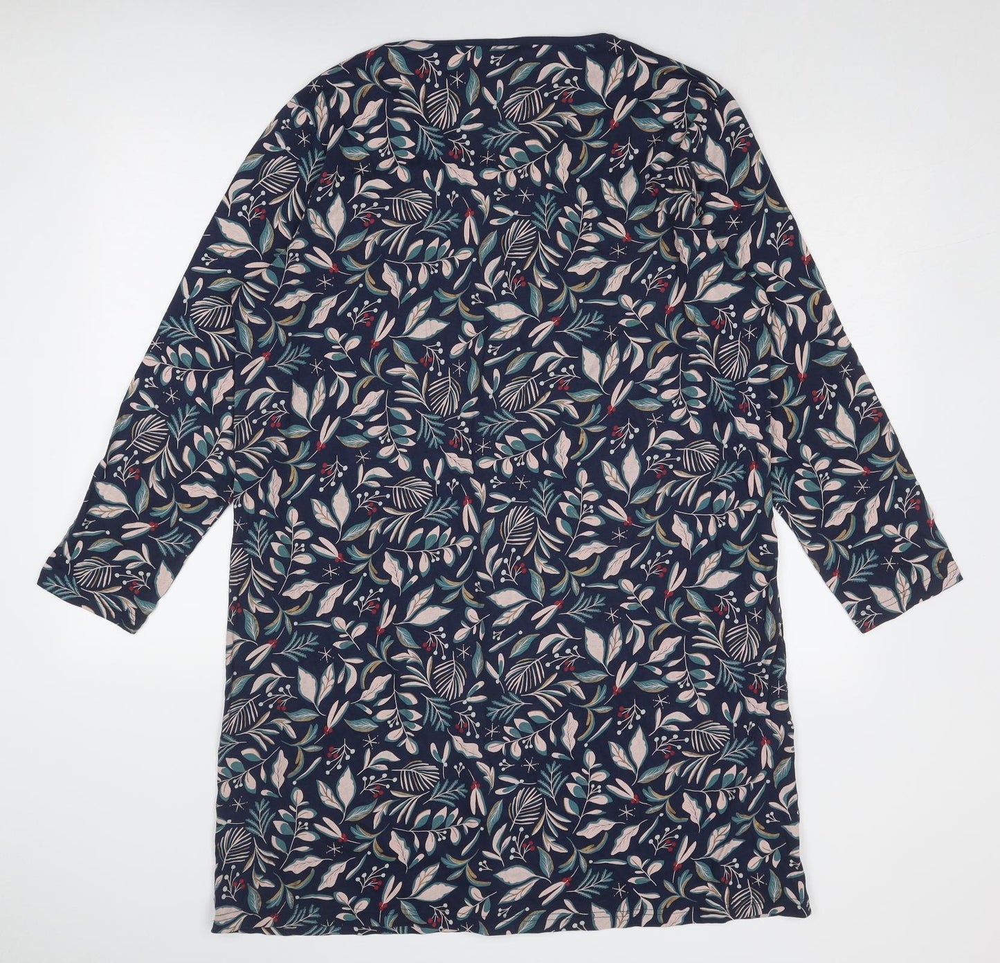 Damart Womens Blue Geometric Cotton A-Line Size L Round Neck Pullover - Leaf Pattern