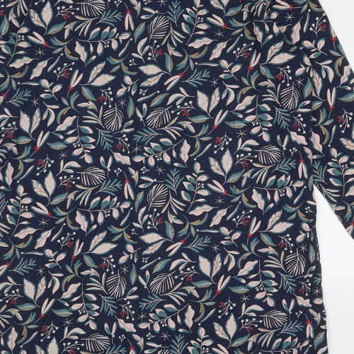 Damart Womens Blue Geometric Cotton A-Line Size L Round Neck Pullover - Leaf Pattern