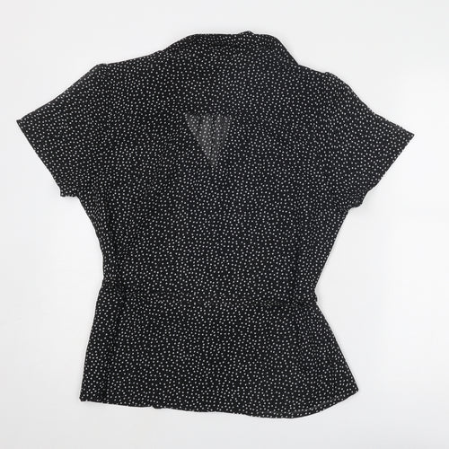 Mia Moda Womens Black Polka Dot Polyester Basic Blouse Size 16 Collared