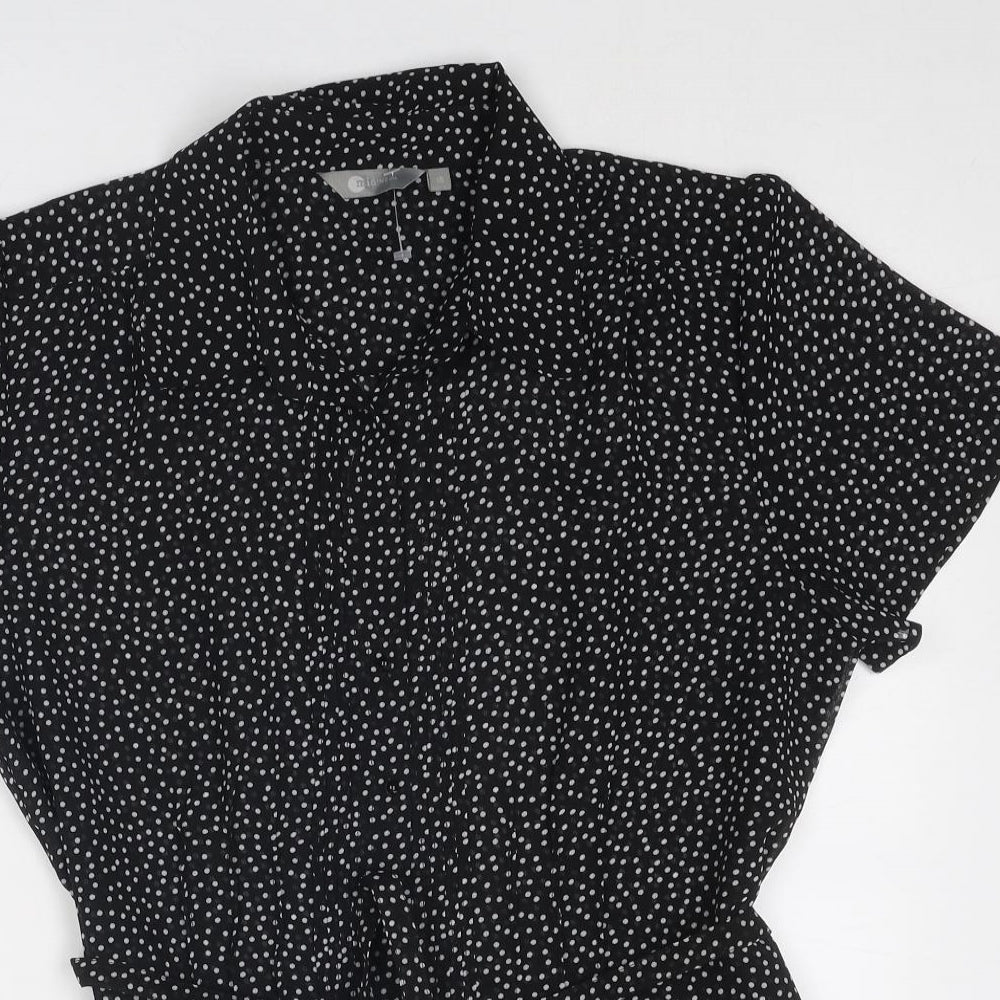 Mia Moda Womens Black Polka Dot Polyester Basic Blouse Size 16 Collared