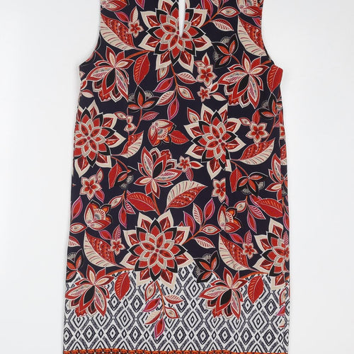 M&Co Womens Multicoloured Geometric Polyester Shift Size 12 V-Neck Button