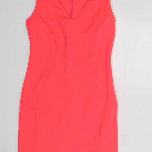 Topshop Womens Pink Polyester A-Line Size 8 V-Neck Zip