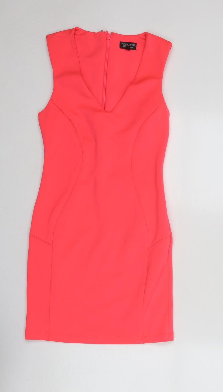 Topshop Womens Pink Polyester A-Line Size 8 V-Neck Zip