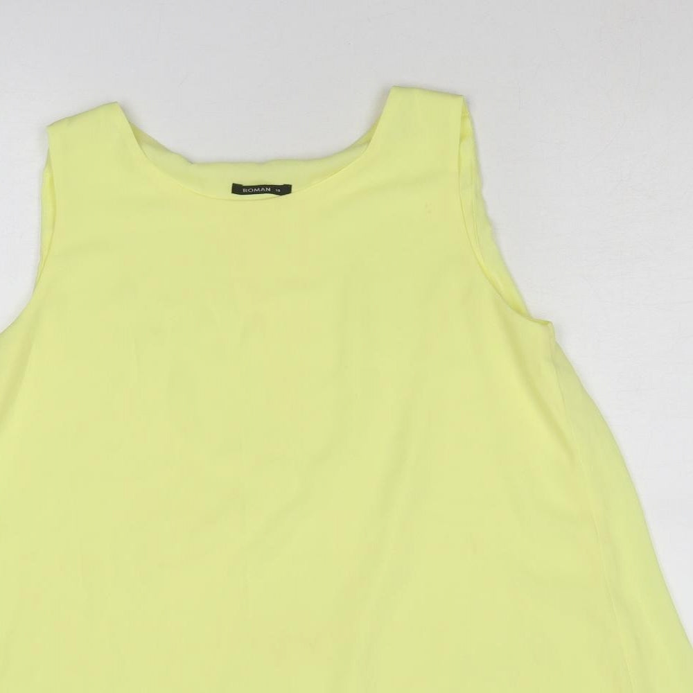 Roman Womens Yellow Polyester Basic Blouse Size 10 Round Neck