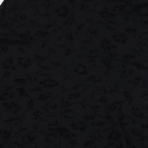 St Michael Womens Black Floral Polyester Swing Skirt Size 14 Zip