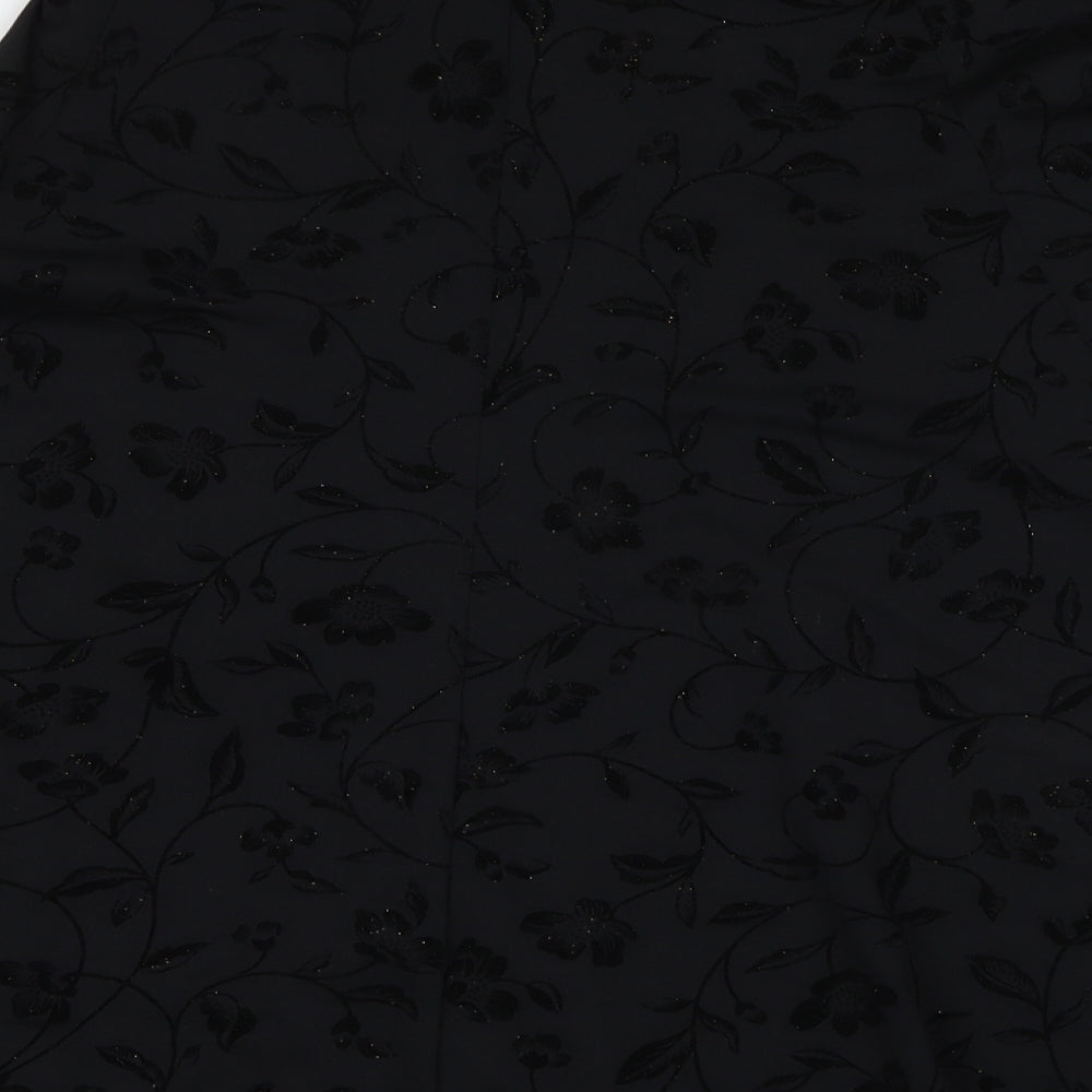 St Michael Womens Black Floral Polyester Swing Skirt Size 14 Zip
