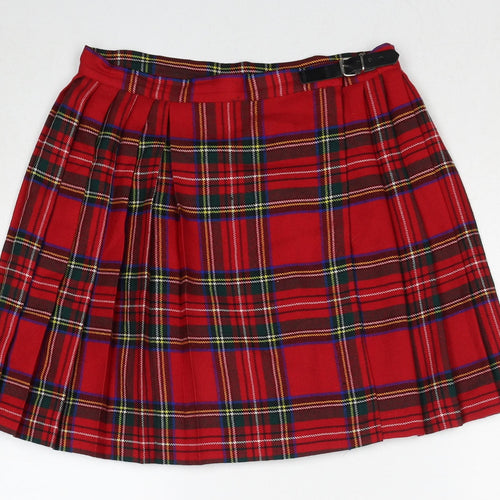 NEXT Womens Red Plaid Wool Pleated Skirt Size 12 Button