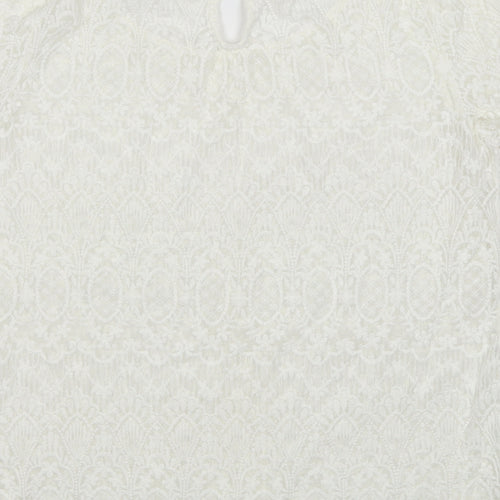 H&M Womens White Geometric Cotton Basic T-Shirt Size 12 Round Neck