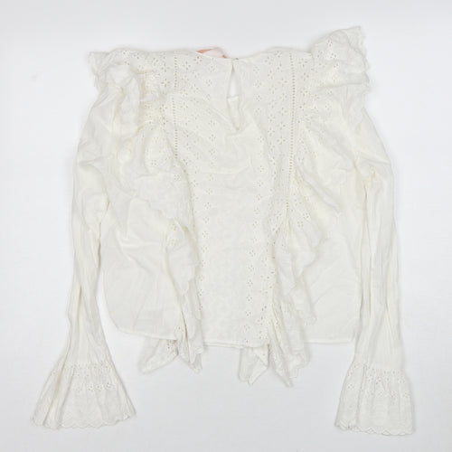 Zara Womens White Cotton Basic Blouse Size M Round Neck