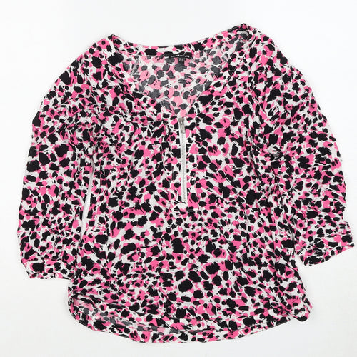 Warehouse Womens Pink Geometric Viscose Basic Blouse Size 12 V-Neck