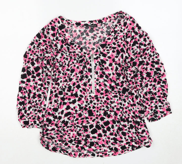 Warehouse Womens Pink Geometric Viscose Basic Blouse Size 12 V-Neck