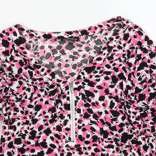 Warehouse Womens Pink Geometric Viscose Basic Blouse Size 12 V-Neck
