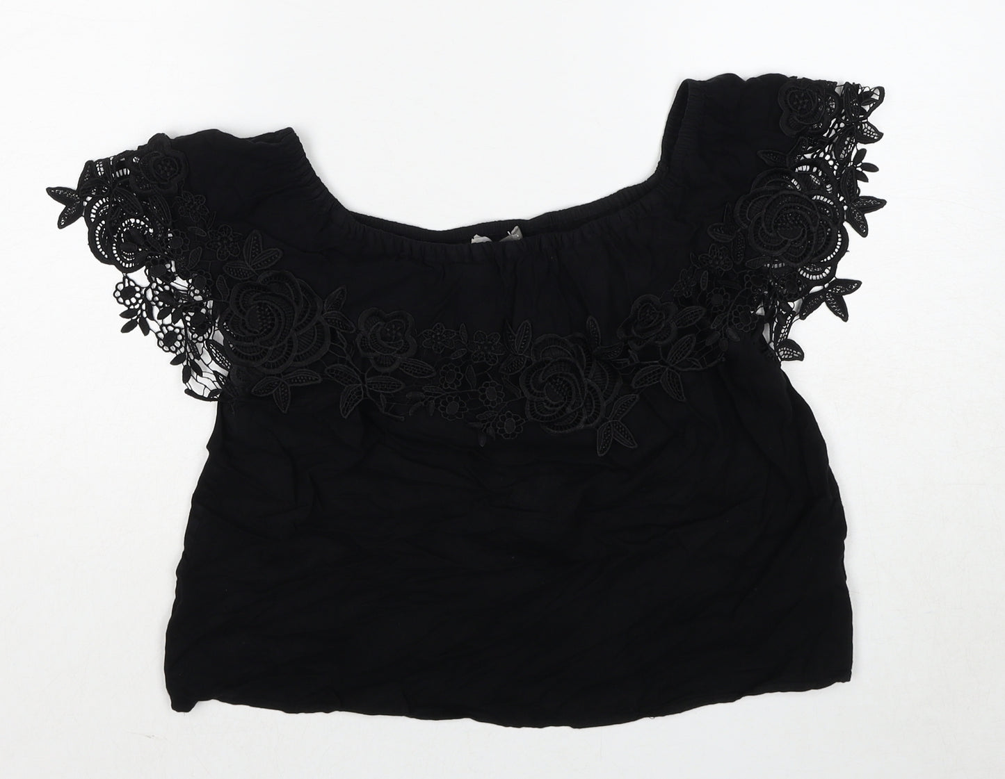 Oasis Womens Black Viscose Basic Blouse Size 14 Round Neck