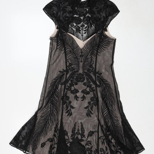 Karen Millen Womens Black Geometric Polyester Trapeze & Swing Size 12 Round Neck Button