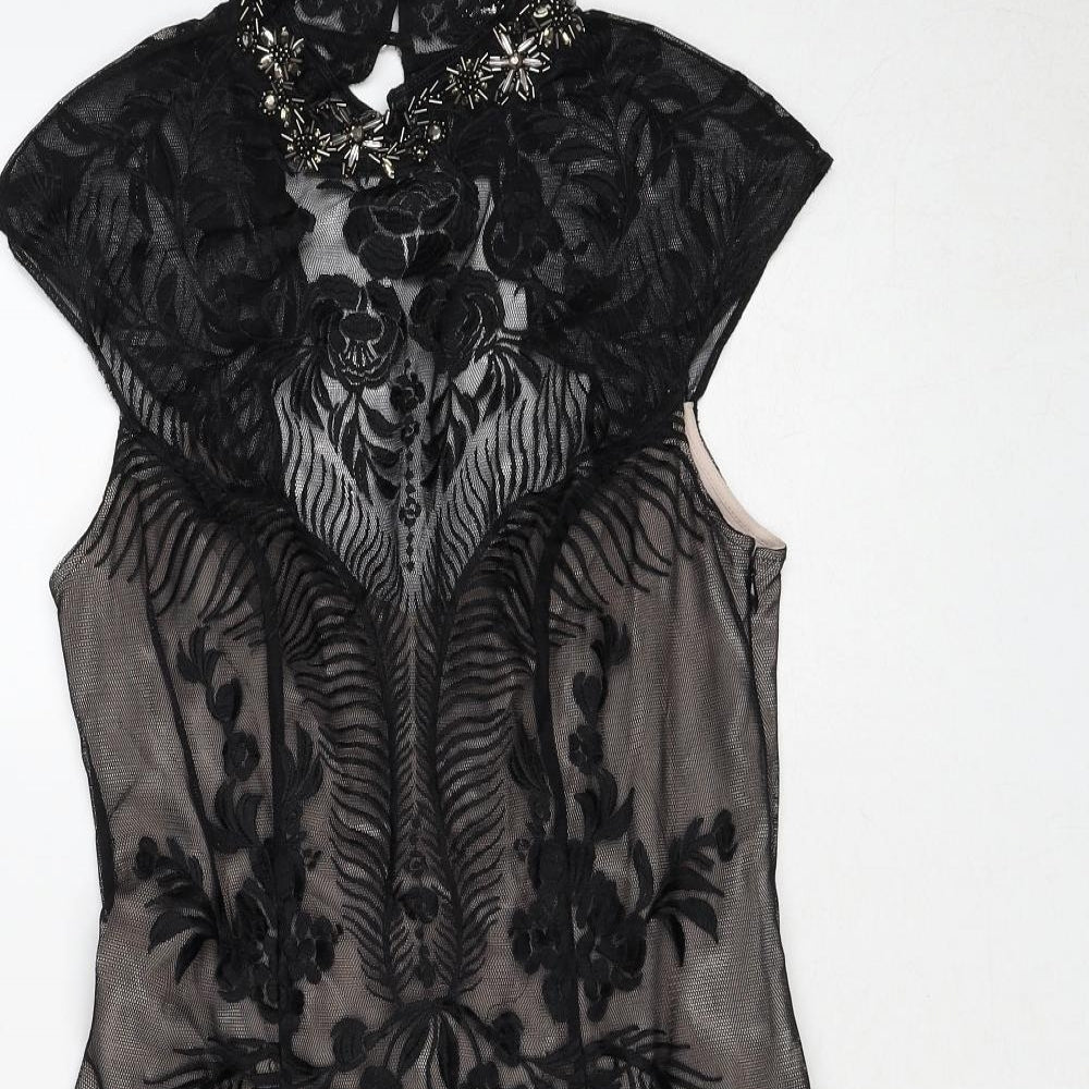 Karen Millen Womens Black Geometric Polyester Trapeze & Swing Size 12 Round Neck Button