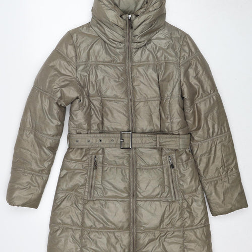 Edina Ronay Womens Beige Quilted Coat Size 10 Zip