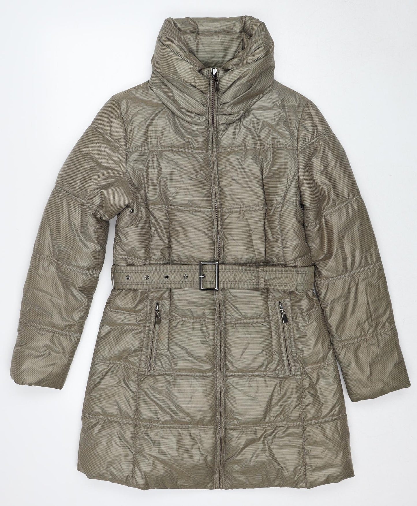 Edina Ronay Womens Beige Quilted Coat Size 10 Zip