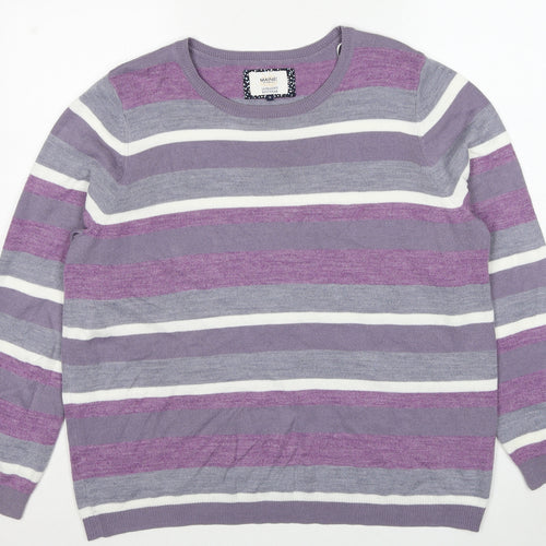 Maine Womens Purple Round Neck Striped Acrylic Pullover Jumper Size 18