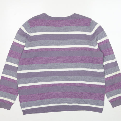 Maine Womens Purple Round Neck Striped Acrylic Pullover Jumper Size 18