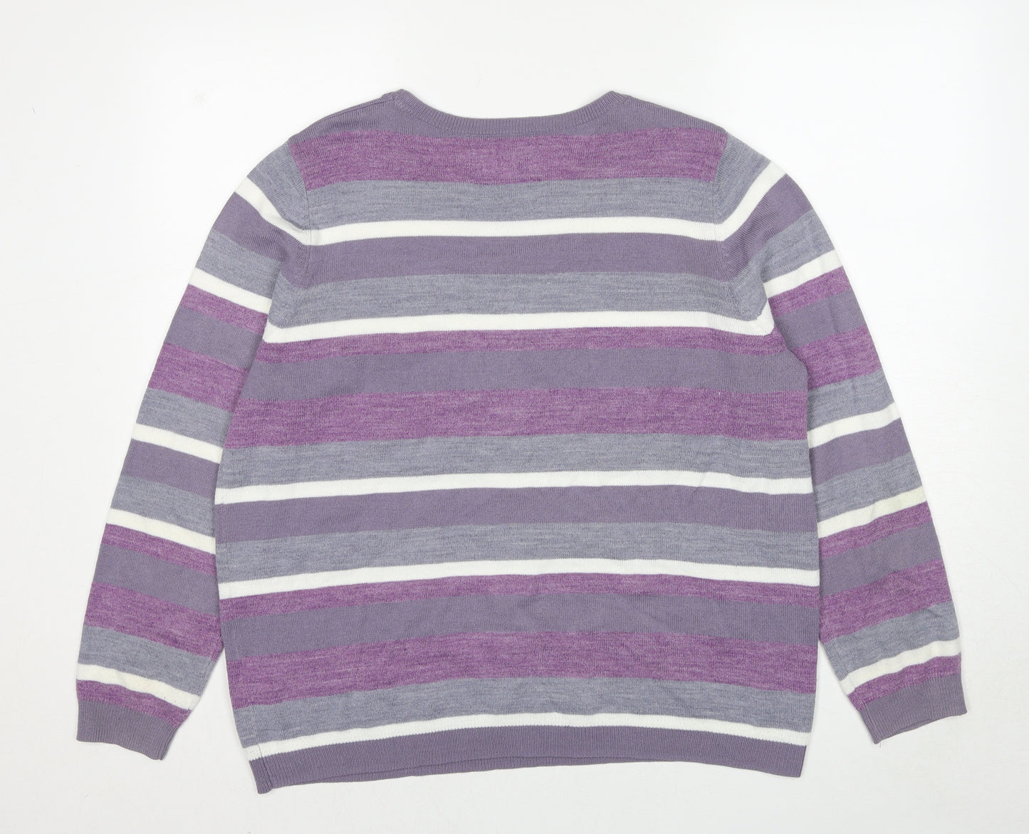 Maine Womens Purple Round Neck Striped Acrylic Pullover Jumper Size 18