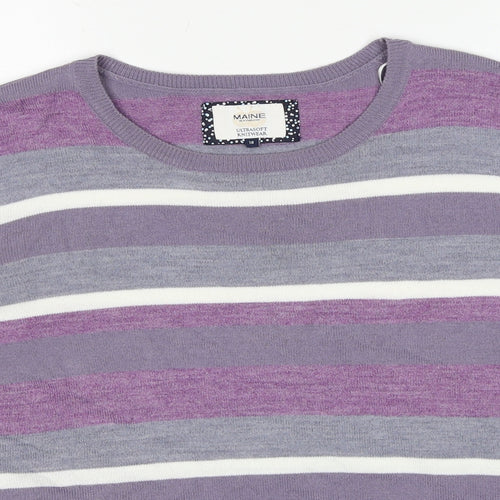 Maine Womens Purple Round Neck Striped Acrylic Pullover Jumper Size 18