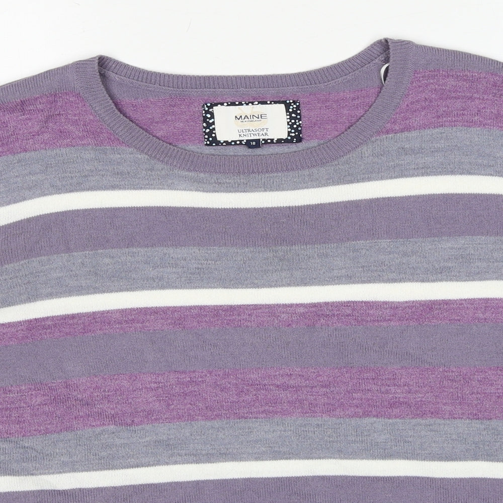 Maine Womens Purple Round Neck Striped Acrylic Pullover Jumper Size 18