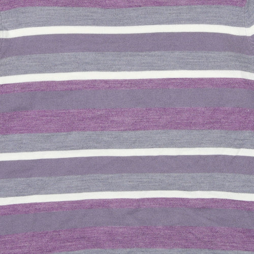 Maine Womens Purple Round Neck Striped Acrylic Pullover Jumper Size 18