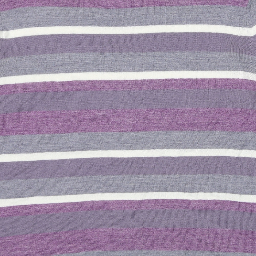 Maine Womens Purple Round Neck Striped Acrylic Pullover Jumper Size 18