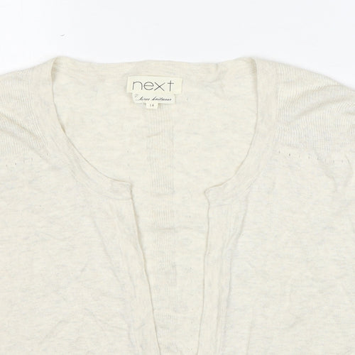 NEXT Womens Beige V-Neck Cotton Cardigan Jumper Size 14