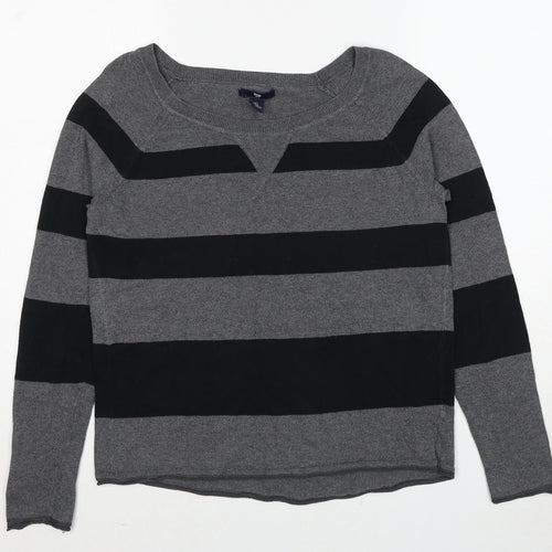 Gap Womens Grey Round Neck Striped Polyester Pullover Jumper Size S