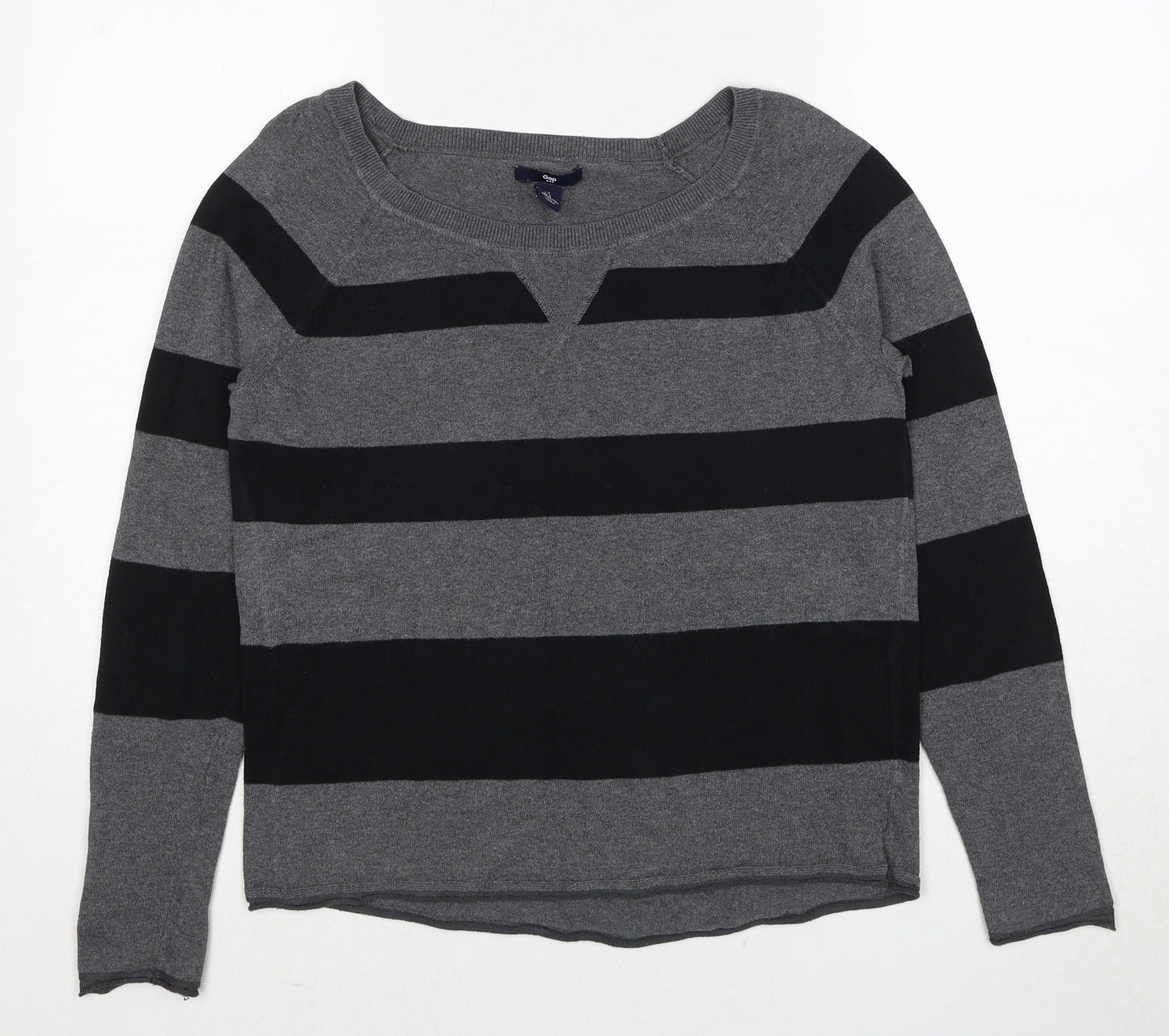 Gap Womens Grey Round Neck Striped Polyester Pullover Jumper Size S