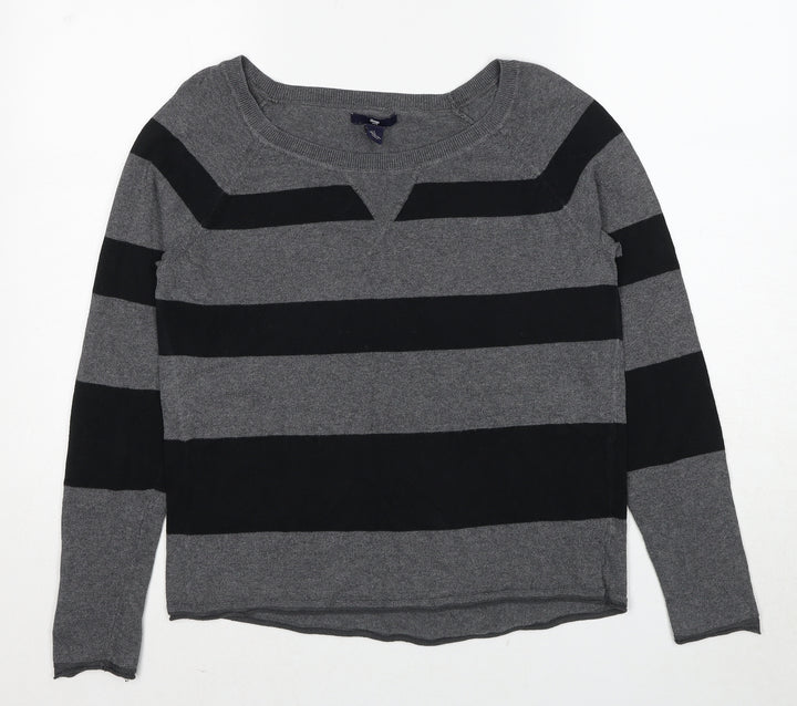 Gap Womens Grey Round Neck Striped Polyester Pullover Jumper Size S