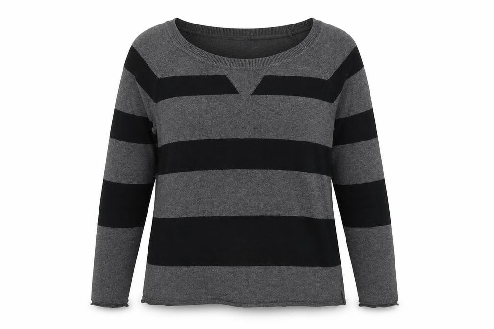 Gap Womens Grey Round Neck Striped Polyester Pullover Jumper Size S