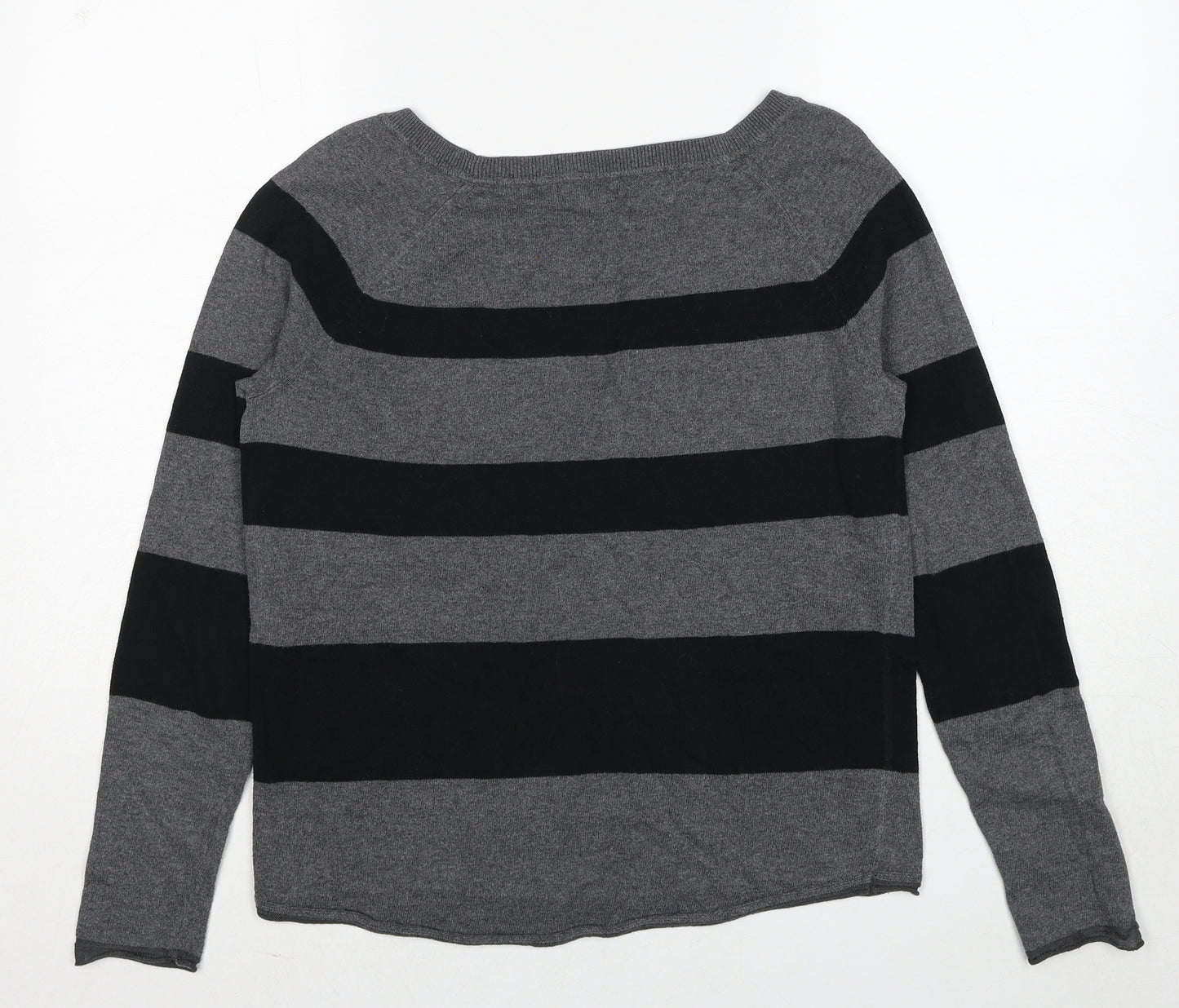 Gap Womens Grey Round Neck Striped Polyester Pullover Jumper Size S