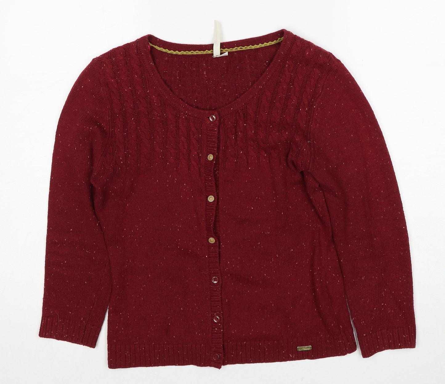 Ness Womens Red Round Neck Cotton Cardigan Jumper Size S