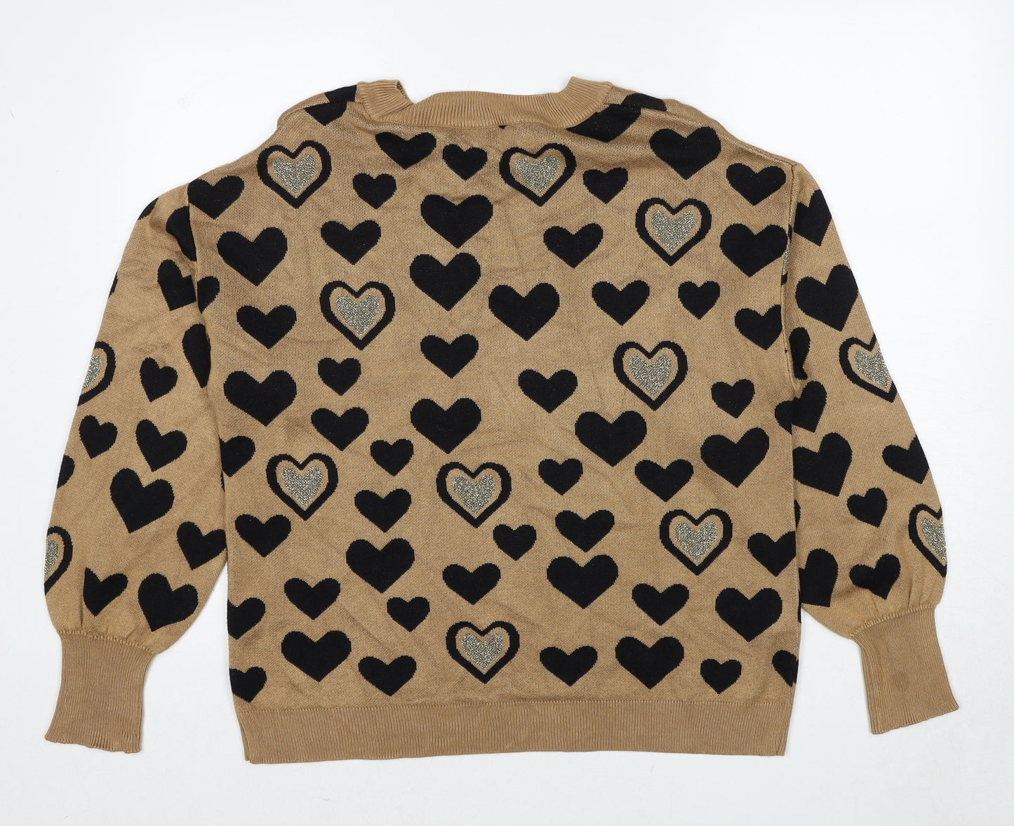 NEXT Womens Brown Round Neck Geometric Viscose Pullover Jumper Size 18 - Heart Pattern