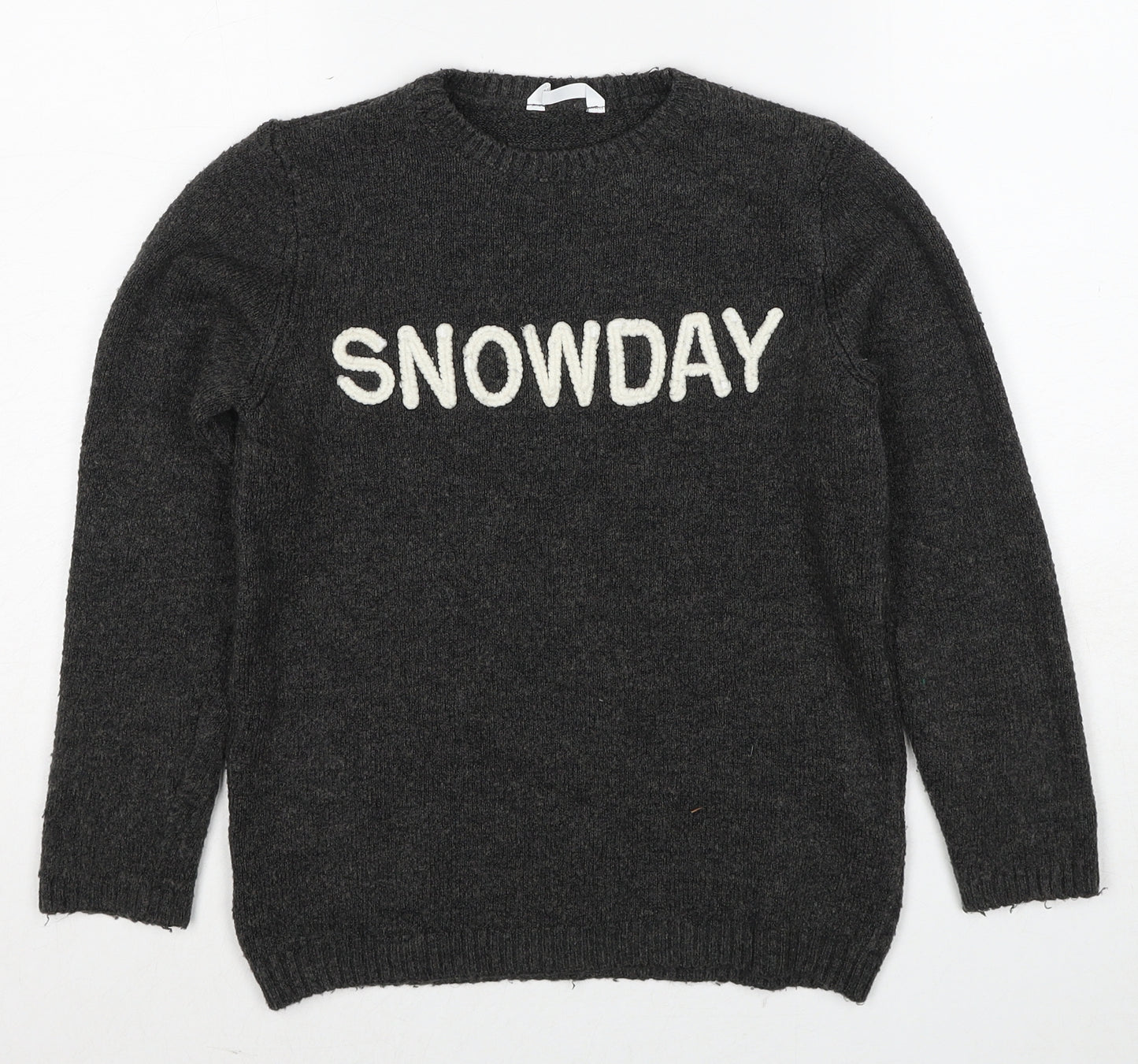 Marks and Spencer Girls Grey Round Neck Polyester Pullover Jumper Size 11-12 Years Pullover - Snow Day