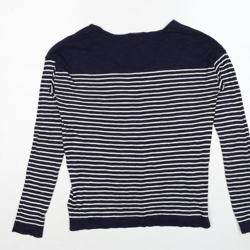 Gap Womens Blue V-Neck Striped Cotton Pullover Jumper Size XS